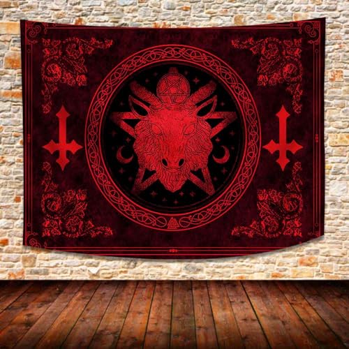 SHRAPHY Goat Head Pentagramm Tapisserie GTXTUH386 203 x 152 cm Mysteriöser Dämon Satan Gothic Teufel Symbol Wandbehang für Schlafzimmer oder Wohnzimmer von SHRAPHY