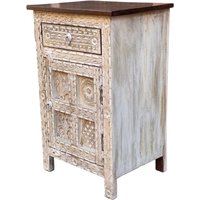 Wood Carved Side Cabinet Bedside Storage With Desk Drawer, Living Room End Table Furniture-Sideboard Drawer-Wood Cupboard Nightstand von SHRIBAANMATA