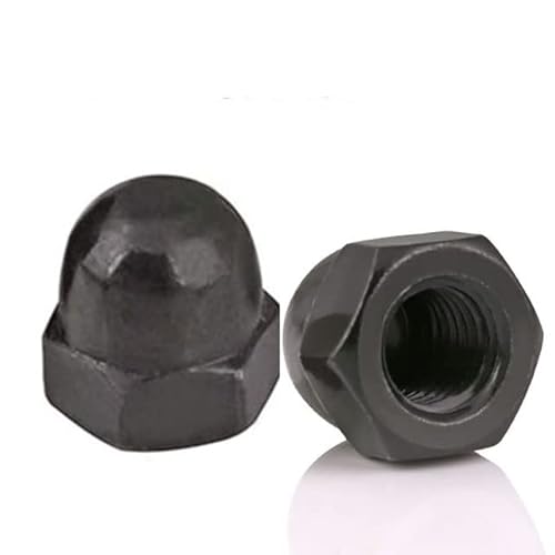 Hutmutter Sechskantkopfkappe Hutmutter Nickel/Schwarz Zink Dekorative Kuppelkopfabdeckung Halbkreis Hutmutter M3 M4 M5 M6 M8 M10 M12-M4 (10 Stück), Schwarz Zink von SHRIMAD