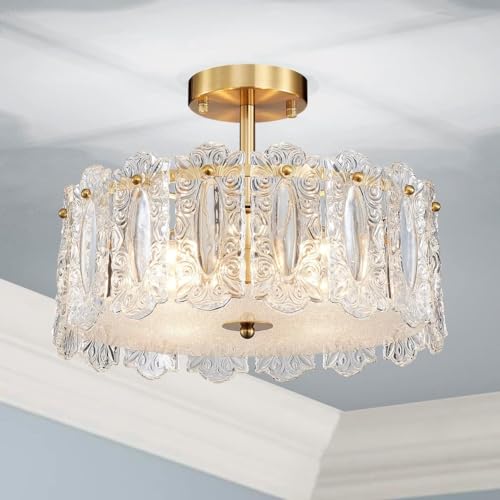 SCHREIN BELEUCHTUNG CL038 Kristall Kronleuchter, Deckenleuchte für Wohnraum, D37 x H24cm, E14 Basis 4-Lichter(Glühbirnen sind nicht enthalten), Kupfer-Finish von SHRINE