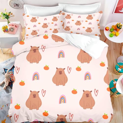 SHROUDEX Capybara Bettwäsche 135x200cm Lustige Capybara Tiere Bettbezug Für Kinder Jungen Mädchen Süßes Capybara Bettwäsche Set Kinder Capybara Liebhaber Bettbezug (2,200 x 200 cm) von SHROUDEX