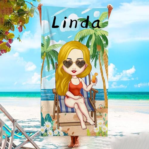 SHROUDEX Personalisiert Strandtuch Mit Namen, Personalisierte Anime Mädchen Handtuch Badetuch Mit Namen Mikrofaser Strandtuch Groß 80x160 cm für Strand (A,100x200cm) von SHROUDEX