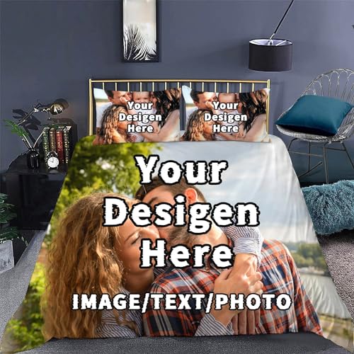 SHROUDEX Personalisierte Bettwäsche Mit Eigenem Foto Name, Personalisierter Bettbezug für Kinder und Erwachsene, Custom Foto Mikrofaser Bettbezug für Familie (A,Single 135x200CM) von SHROUDEX