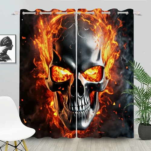 SHROUDEX Totenköpfe Vorhang Kinderzimmer Blickdicht Gardinen Totenkopf Vorhänge Blickdicht Gothic Schädel Gardinen Totenkopf-Rosen-Blumenmuster Verdunklungsvorhänge (3,220×215BxH (110×215cm×2)) von SHROUDEX