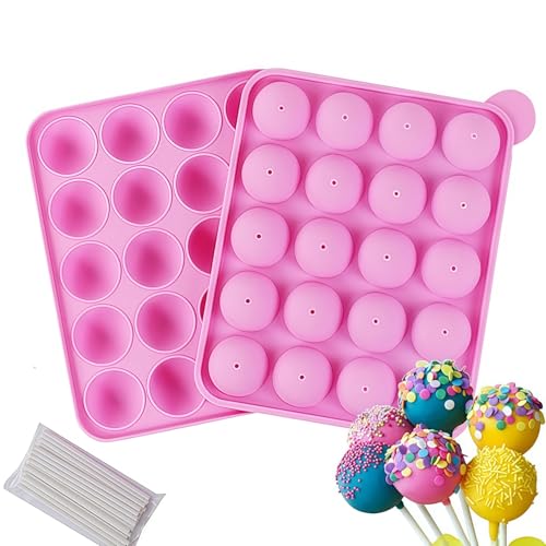 SHSHbuy Lollipop Mould,Silikon Backform,Silikon Lollipop Formen,Runde Cake Pop Silikonform mit 20 Stück Cake Pop Sticks für Süßigkeiten,Schokolade,Gelee von SHSHbuy