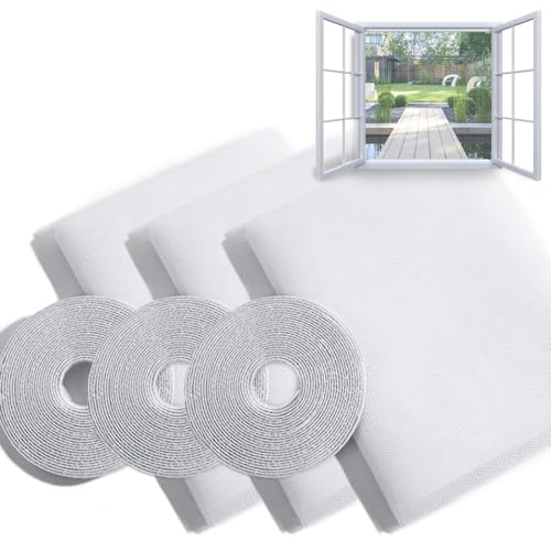 SHSMPXOY 3pcs Fliegengitter Fenster Insect Stop Moskitonetze für Fenster1.3×1.5m Mückennetz Fliegengitter Insektenschutz ohne Bohren Fliegennetz Klettband selbstklebend schützen Familie vor Insekten von SHSMPXOY