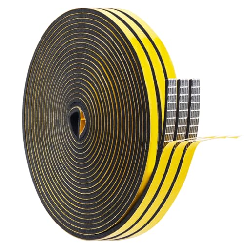 SHSMPXOY Tür Dichtungsband Selbstklebend Schaumstoff Klebeband 6mm(B) x3mm(D) Moosgummi Selbstklebend Selbstklebendes Dichtungsband Schwarz für Fenster Isolierung Gegen Kälte(5M Langx3 Rollen) von SHSMPXOY