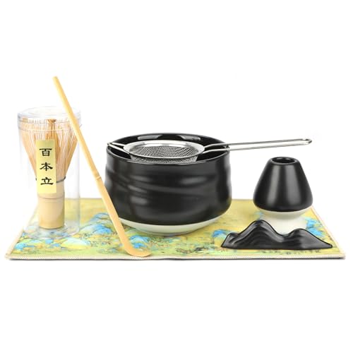 SHTALHST 7-stück Matcha Set mit Matcha Besen, 500ml Matcha Schale, Matcha Whisk, Matcha Sieb, Matcha Löffel und Matcha Zubehör – inkl. Matcha Schale und Matcha Besen Halter,Teeliebhaber von SHTALHST