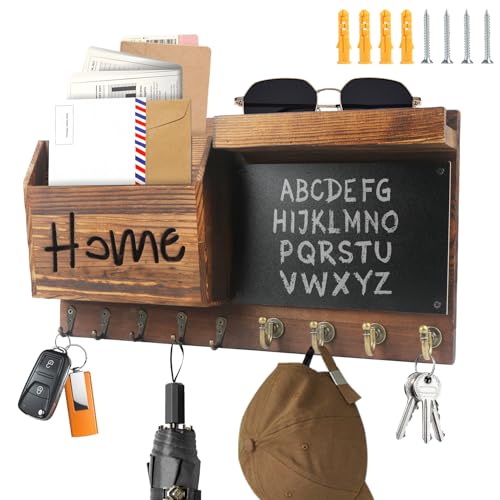 SHTALHST Schlüsselbrett Holz mit Ablage, Schlüsselbrett Groß– 40x22 cm, Schlüsselkasten Vintage mit 9 Schlüsselhaken, Briefablage, Wandgarderobe, Schlüsselbrett Personalisiert, Tafel von SHTALHST