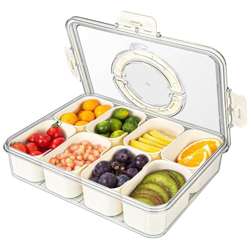 Snackschale mit Deckel, Quadratische Lunchbox zur Aufbewahrung von Lebensmitteln mit 8 Fächern, Crisper-Box, Lebensmittel-Aufbewahrungsbox, Snacks, Süßigkeiten, Früchte, Nüsse, Vorspeisentablett (L) von SHTALHST