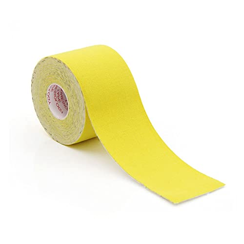 SHTGOI 1 Rollen Kinesiologie Tape 5 m x 5 cm Wasserfeste Kinesiotape Elastische Sportband Selbstklebende Physio-Tape Fitness Bandage Muskeln Tape Sporttape Muskelaufkleber für Sport Gelb von SHTGOI
