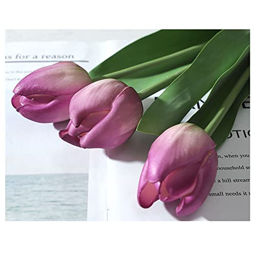 SHTGOI 10 Stück Künstliche Tulpe PU Simulation Tulpen Latex Real Touch Tulpenknospen Tulpenbündel Gefälschte Blume Bouquet Tulpenstrauß für Hochzeit Home Office Party DIY Blumendekor Lila von SHTGOI