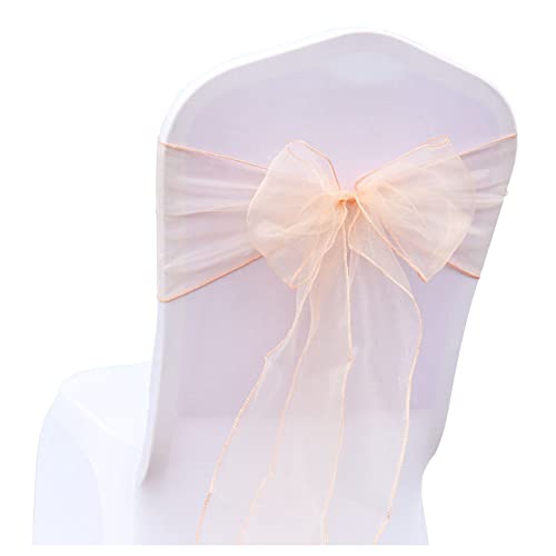 SHTGOI 10 Stück Organza Stuhl Schärpen Schleifen Bänder Stuhlhusse Tüll Stuhlschleifen Stuhlschärpe für Hochzeit Geburtstag Party Empfang Bankette Dekoration 18 x 275 cm Pfirsich von SHTGOI