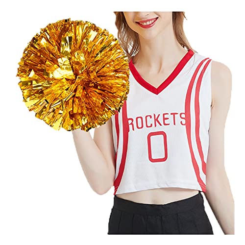 SHTGOI 2 Stück Cheerleading Pompons Metallfolie Cheerleading Pom Poms mit Ring Cheerleader Handblumen Cheers Blumenball für Sportveranstaltungen Ballspiele Tänze Karnevalspartys Gold von SHTGOI