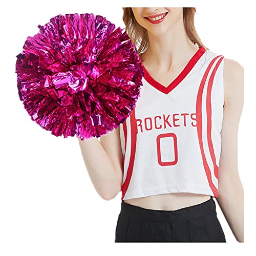 SHTGOI 2 Stück Cheerleading Pompons Metallfolie Cheerleading Pom Poms mit Ring Cheerleader Handblumen Cheers Blumenball für Sportveranstaltungen Ballspiele Tänze Karnevalspartys Rosarot von SHTGOI