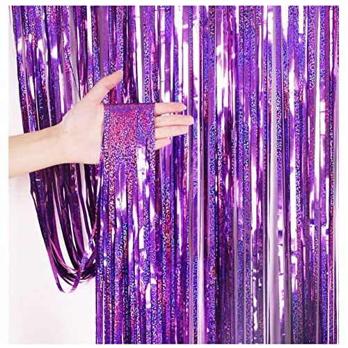 SHTGOI 2 Stück Lametta Vorhang Metallische Lametta Vorhänge Glitzer Tinsel Curtain Folienfransen Vorhang Regenvorhang Dekoration für Geburtstag Hochzeit Hintergrund Bühnendekor 1x3m Lila von SHTGOI