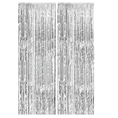 SHTGOI 2 Stück Lametta Vorhang Metallische Lametta Vorhänge Glitzer Tinsel Curtain Folienfransen Vorhang Regenvorhang Dekoration für Geburtstag Hochzeit Hintergrund Bühnendekor 1x4m Silber von SHTGOI