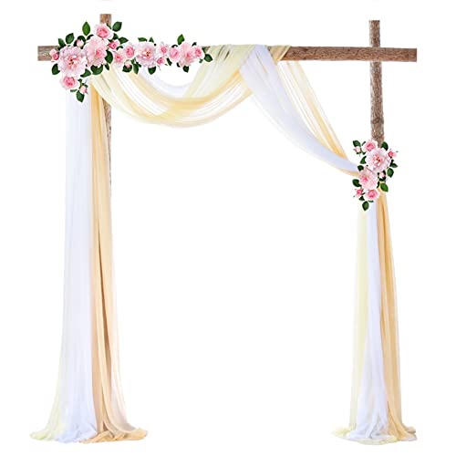 SHTGOI 3 Stück Hochzeitsbogen Vorhang Hochzeit Bogenvorhäng Tüll Drapierstoff Traubogen Querbehang Hochzeitsdekoration Hintergrund Gaze Vorhänge 75 * 600cm Weiß+Champagner+Beige von SHTGOI