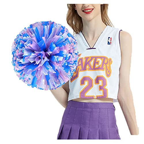 SHTGOI 4 Stück Cheerleading Pompoms Cheerleader Pom Poms Handblumen mit Ring Hell Handgekurbelter Blumenball für Sportwettbewerb Urlaub Feiern Tänze Karnevalspartys Blau+Pink+Weiß von SHTGOI