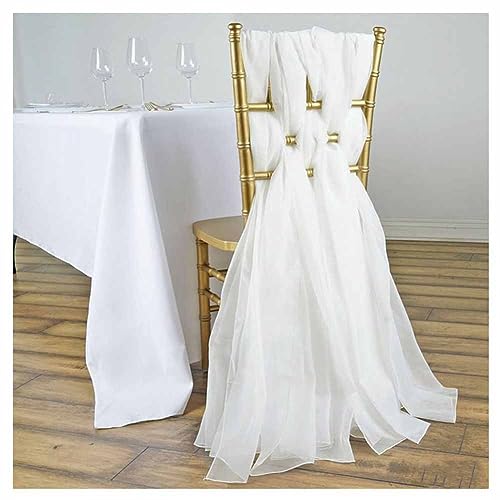 SHTGOI 5 Stück Tüll Stuhlschleifen 55 * 200cm Organza Stuhlschleife Stuhl Chiffon Stuhlschärpen Hochzeit Krawatte Stuhl Abdeckung Band Stuhl Deko für Hochzeit Jahrestag Partys Heimdeko Weiß von SHTGOI