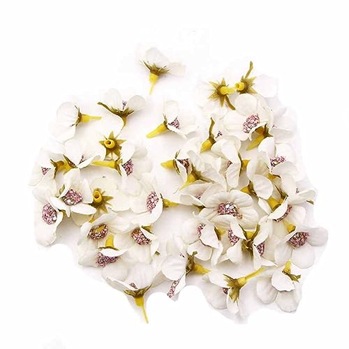 SHTGOI 50 Stück Künstliche Blumen Gänseblümchen Blütenköpfe 2mm Mini Seidenblumen Bunt Kunstblumen Köpfe Blumenköpfe zum Basteln für Hausgarten Hochzeit Feste Party DIY Scrapbooking Weiß von SHTGOI