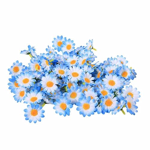 SHTGOI 50 Stücke Blumenköpfe Künstliche Sonnenblumen Köpfe Bunt Mini Seidenblumen Gänseblümchenköpfe blütenköpfe deko Basteln Blumen für Hochzeiten Feiern Partys Girlanden-Kopfschmuck Blau-weiß von SHTGOI