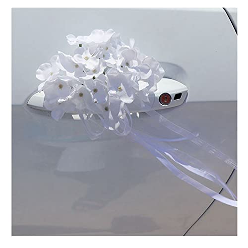 SHTGOI Autoschmuck Blumen Hortensie Verschönerung Dekoration Wedding Hortensien-Ornamente für Hochzeitsauto Rückspiegel Türgriff Stuhl Zurück Blumendekoration Hochzeitsarrangement Weiss von SHTGOI