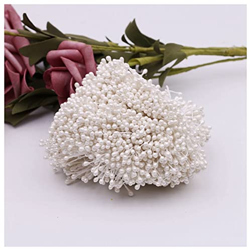 SHTGOI Blume Staubblatt 1600 Stücke 3 mm Mini Künstliche Blumen Staubblätter Doppelköpfe Perle Blume Staubblatt Stempel für Scrapbook ZubehörKuchen Dekoration DIY Handwerk Weiss von SHTGOI