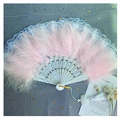 SHTGOI Damen Federfächer Bunt Handfächer Vintage Handheld Feather Fan Klappfächer mit Spitze Rand und Quastenanhänger für Kostüm Halloween Tanzshow Tee Party Hochzeit Deko zweiseitige Feder Rosa3# SHTGOI Damen Federfächer Bunt Handfächer Vintage Handheld Feather Fan Klappfächer mit Spitze Rand und Quastenanhänger für Kostüm Halloween Tanzshow Tee Party Hochzeit Deko zweiseitige Feder Rosa3# von SHTGOI