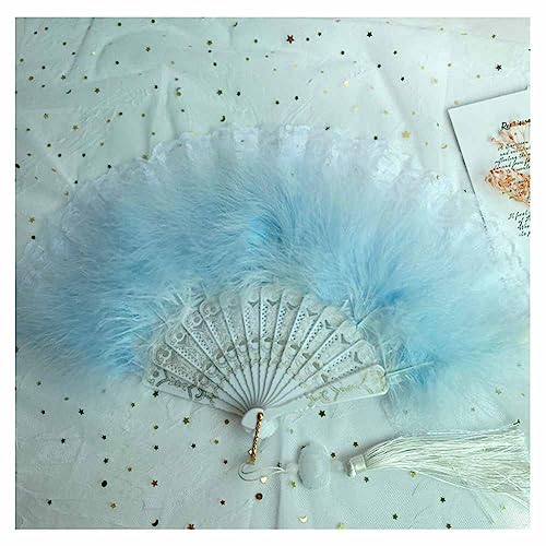 SHTGOI Damen Federfächer Bunt Handfächer Vintage Handheld Feather Fan Klappfächer mit Spitze Rand und Quastenanhänger für Kostüm Halloween Tanzshow Tee Party Hochzeit zweiseitige Feder Himmelblau5# SHTGOI Damen Federfächer Bunt Handfächer Vintage Handheld Feather Fan Klappfächer mit Spitze Rand und Quastenanhänger für Kostüm Halloween Tanzshow Tee Party Hochzeit zweiseitige Feder Himmelblau5# von SHTGOI