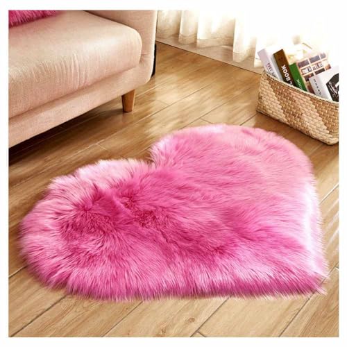 SHTGOI Fellteppich Herzförmig Flauschiger Teppich Weicher Zottelteppich Lammfell Schaffell Teppich Kunstfell Stuhlkissen Tannenbaum Matte für Wohnzimmer Sofa Schlafzimmer Boden 50 * 60cm Dunkelrosa von SHTGOI