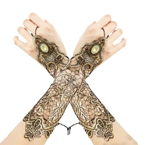 SHTGOI Gothic Handstulpen Gold Fingerlose Handschuhe Victorian Steampunk Handgefertigte Lange Spitzenhandschuhe Strass Blumen Bestickt Brauthandschuhe Opernball Hochzeitshandschuhe SHTGOI Gothic Handstulpen Gold Fingerlose Handschuhe Victorian Steampunk Handgefertigte Lange Spitzenhandschuhe Strass Blumen Bestickt Brauthandschuhe Opernball Hochzeitshandschuhe von SHTGOI