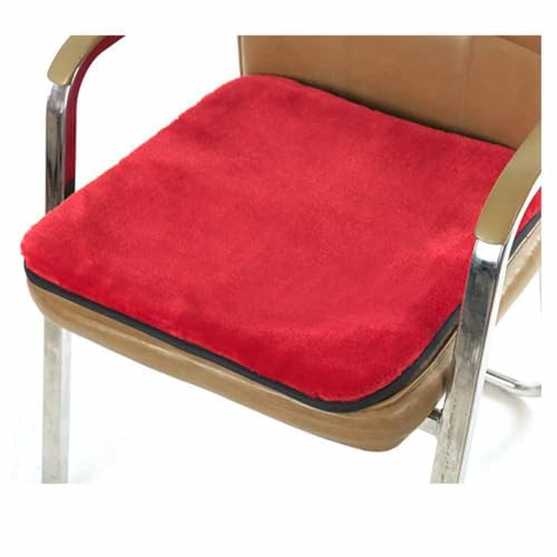 SHTGOI Kunstfell Sitzkissen Quadratisch Stuhlauflage Weich Plüsch Sitzauflage Dekorative Sitzauflage mit Bindeband Rutschfestes Warm Sitzpolster für Esszimmerstuhl,Bürostuhl,Auto 40 * 40cm Rot von SHTGOI