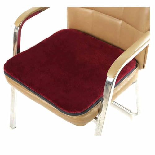 SHTGOI Kunstfell Sitzkissen Quadratisch Stuhlauflage Weich Plüsch Sitzauflage Dekorative Sitzauflage mit Bindeband Rutschfestes Warm Sitzpolster für Esszimmerstuhl,Bürostuhl,Auto 40 * 40cm Weinrot von SHTGOI