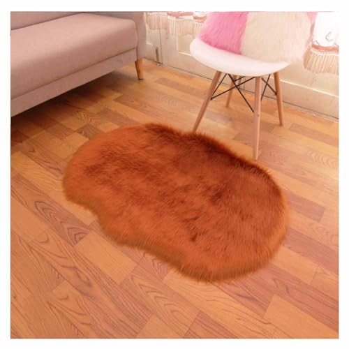 SHTGOI Kunstfell Teppich Plüsch Lammfellimitat Teppich Faux Fell Bettvorleger mit Anti-Rutsch Hirschleder-Samt Wollteppich Flauschige Sofa Matte für Wohnzimmer,Schlafzimmer 40 * 60cm Rotbraun von SHTGOI