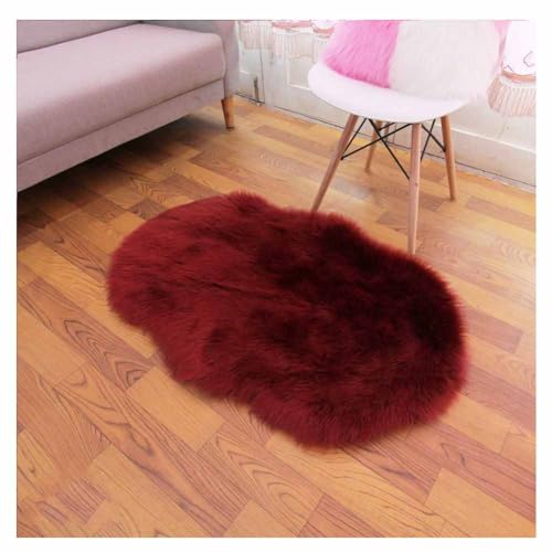 SHTGOI Kunstfell Teppich Plüsch Lammfellimitat Teppich Faux Fell Bettvorleger mit Anti-Rutsch Hirschleder-Samt Wollteppich Flauschige Sofa Matte für Wohnzimmer,Schlafzimmer 40 * 60cm Weinrot von SHTGOI