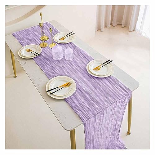 SHTGOI Seihtuch Tischläufer 90 * 180cm Lang Rustikaler Gaze-Tischläufer Boho Käsetuch Tischdecke Cheesecloth Tischband Chiffon Tischdeko für Hochzeit Vintage Geburtstay Babyparty Dekoration Hell lila von SHTGOI