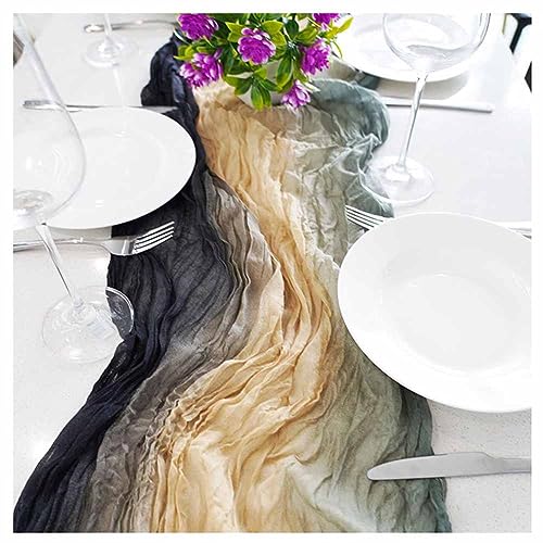 SHTGOI Seihtuch Tischläufer 90 * 306cm Boho tie-dye Käsetuch Tischläufer Rustikaler Durchsichtiger Läufer Chiffon Tischdecke Halbtransparente Tischband für Hochzeit Geburtstagparty deko Schwarz-grau von SHTGOI