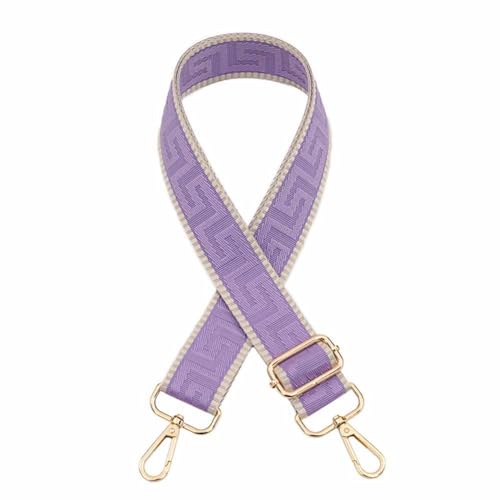 SHTGOI Taschengurte zum Wechseln Solide Farbe Tasche Schulterriemen mit Labyrinth-Muster und Beige Kante 3.8cm Breit Umhängegurt mit Hellgold Karabiner Taschenriemen für CrossbodyTasche Lila von SHTGOI