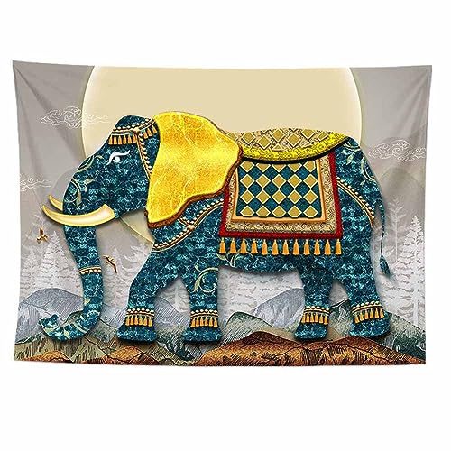 SHTGOI Wandteppich Blaue Seite Elefant mit gelben Ohren Muster Tapisserie Indischer Stil Wandbehang Vintage Wanddeko zum Aufhängen Decke Bohemian Wandtuch für Schlafzimmer Wohnzimmer 180 * 230cm 2# von SHTGOI