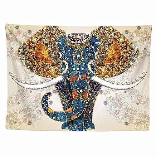 SHTGOI Wandteppich Blauer Front Elefant Tapisserie Indischer Stil Wandbehang Vintage Wanddeko zum Aufhängen Decke HD-Muster Bohemian Wandtuch Tischdecke für Schlafzimmer Wohnzimmer 150 * 100cm 1# von SHTGOI