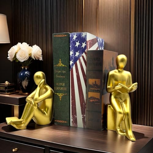 Dekorative Buchstützen für Zuhause, elegantes Kunstharz, Bücherregal, Zimmer, Büro, Schreibtisch, Dekoration, Papierbeschwerer, Buchstützen, Buchstützen, Buchstopper, 2 Stück (Gold) von SHTWX