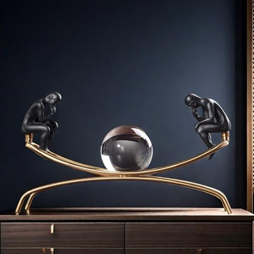The Thinker Thinking Man Statue with Crystal Ball Sculpture Figur, Home Office Living Room Desktop Display Decoration von SHTWX