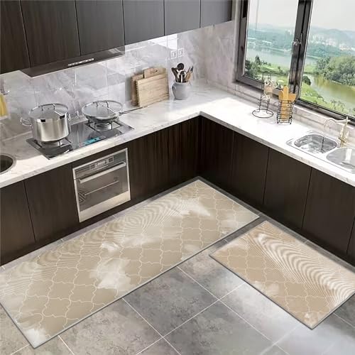 SHUAIG Anti-Rutsch-Küchenmatte Set,waschbar Küchenteppiche 2 Stück,Küchenmatten Mit Schiebeaufkleber für Küche, Foyer.(Style J, 43x75+43x150cm) von SHUAIG