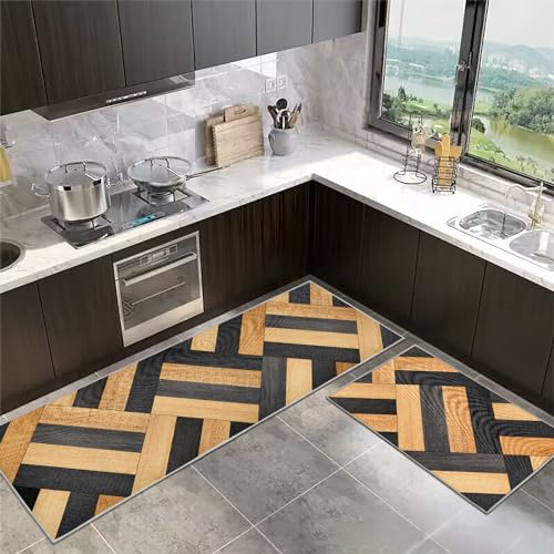 SHUAIG Anti-Rutsch-Küchenmatte Set,waschbar Küchenteppiche 2 Stück,Küchenmatten Mit Schiebeaufkleber für Küche, Foyer.(Style Q, 40x60+40x120cm) von SHUAIG
