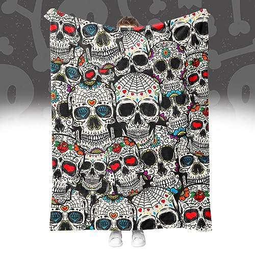 Halloween Decke Kuscheldecken Skelett Totenkopf Wohndecken Dicke Decke Winter warm Sofadecken Decke Skull Motiv Flanell Bettdecke Schlafdecke für Erwachsene Kinder (Style A, 130 * 150 cm) von SHUAIG