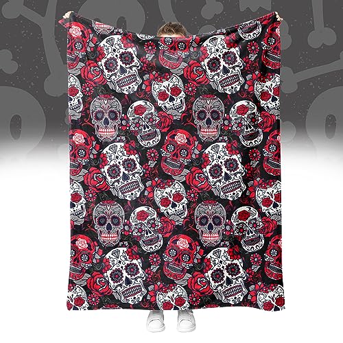 Halloween Decke Kuscheldecken Skelett Totenkopf Wohndecken Dicke Decke Winter warm Sofadecken Decke Skull Motiv Flanell Bettdecke Schlafdecke für Erwachsene Kinder (Style D, 130 * 150 cm) von SHUAIG