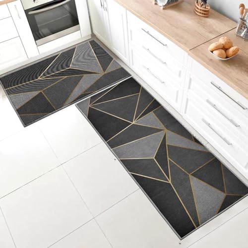 Küchenteppiche 2 Stück,Anti-Müdigkeit Rutschfestes Küchenmatten waschbar,Küchenmatte Set Mit Schiebeaufkleber Geeignet für Badezimmer/Wohnzimmer(Style L, 43 * 150+43 * 75cm) von SHUAIG