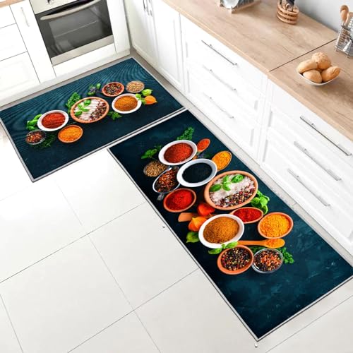 Küchenteppiche 2 Stück,Anti-Müdigkeit Rutschfestes Küchenmatten waschbar,Küchenmatte Set Mit Schiebeaufkleber Geeignet für Badezimmer/Wohnzimmer(Style M, 40 * 120+40 * 60cm) von SHUAIG