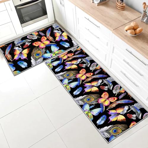 Küchenteppiche 2 Stück,Anti-Müdigkeit Rutschfestes Küchenmatten waschbar,Küchenmatte Set Mit Schiebeaufkleber Geeignet für Badezimmer/Wohnzimmer(Style S, 43 * 150+43 * 75cm) von SHUAIG